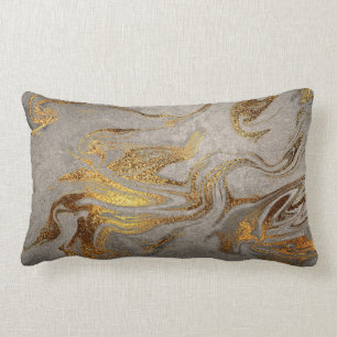 Elegant modern gold silver marble look lumbar pillow