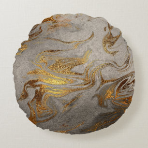 Elegant modern gold silver marble look round pillow