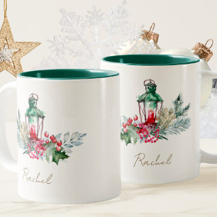 Elegant Modern Gold Snowflake Watercolor Christmas Two-Tone Coffee Mug