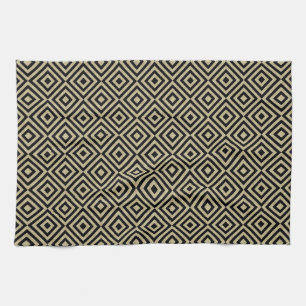 Elegant Modern Gold Squares Diamonds Tiles Pattern Kitchen Towel