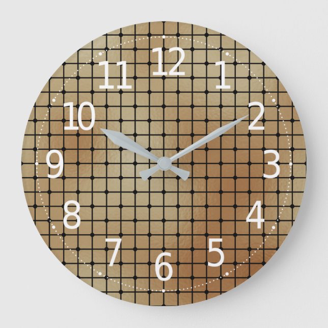 Elegant Modern Gold Squares Tiles Pattern | Large Clock (Front)