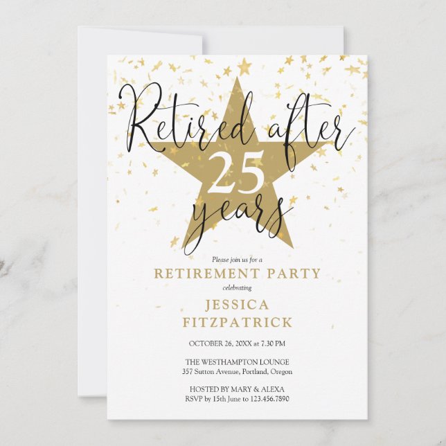 Elegant Modern Gold Stars Retirement Party Invitation (Front)