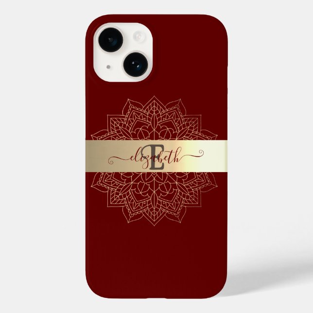 Elegant Modern Gold Stripe Floral Mandala Red Case-Mate iPhone Case (Back)