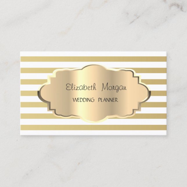 Elegant Modern Gold Stripe, Gold Frame Business Card (Front)