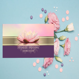 Elegant Modern Gold Stripe Lotus Business Card