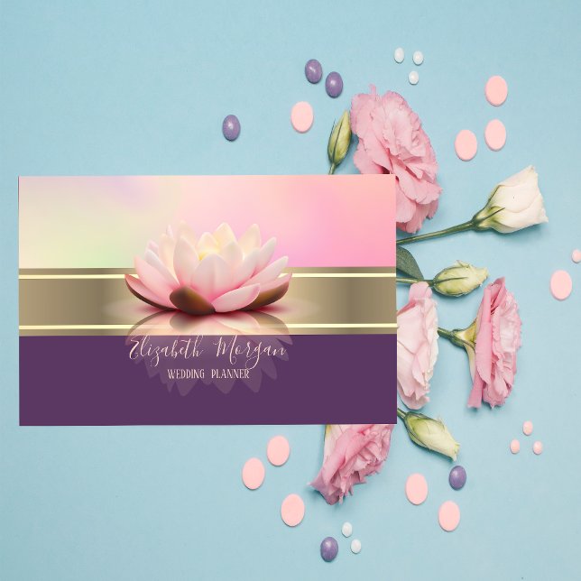 Elegant Modern Gold Stripe Lotus Business Card (Creator Uploaded)