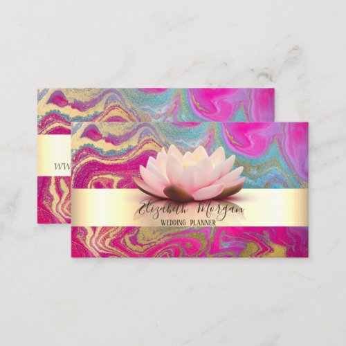 Elegant Modern Gold Stripe Lotus Colorful  Marble Business Card