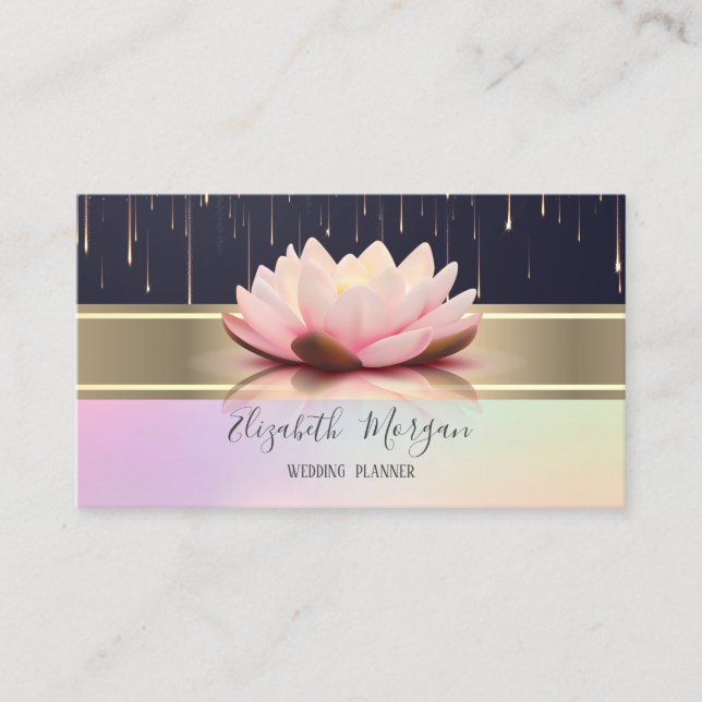 Elegant Modern Gold Stripe Lotus Drips Business Card (Front)