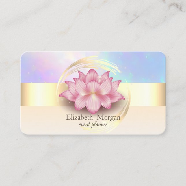 Elegant Modern Gold Stripe Lotus Holographic Business Card (Front)