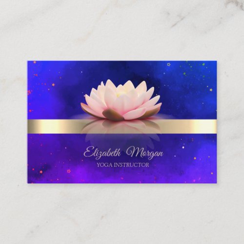 Elegant Modern Gold Stripe Lotus Stars Business Card