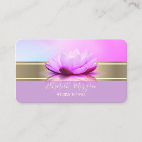 Elegant Modern Gold Stripe Violet Lotus  Business Card