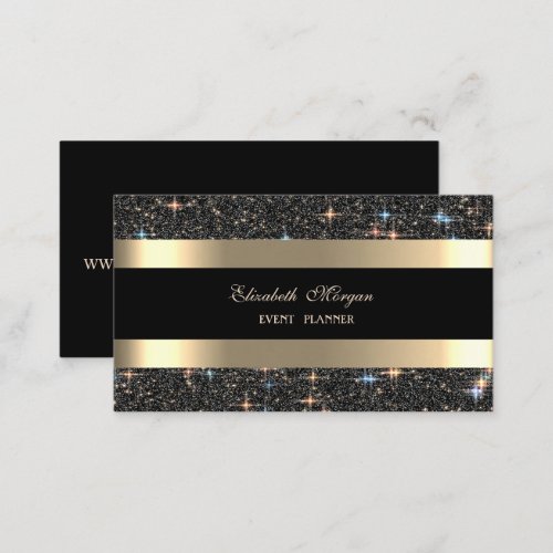 Elegant Modern Gold Striped Black Glitter Sparkle Business Card