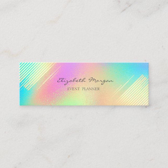 Elegant  Modern Gold Stripes,Colorful Holographic Mini Business Card (Front)