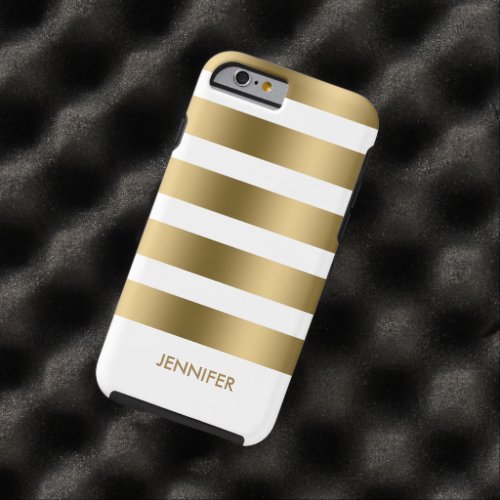 Elegant Modern Gold Stripes On White Background Tough iPhone 6 Case