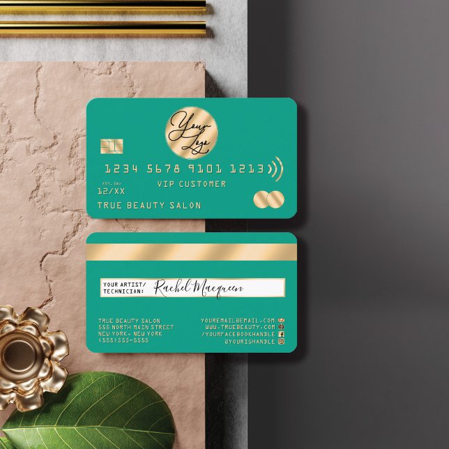 Elegant Modern Gold Teal Green Credit Card Logo (Creator Uploaded)