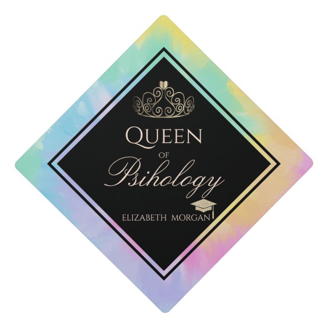 Elegant Modern Gold Tiara Colorful Graduation Cap Topper (Front)