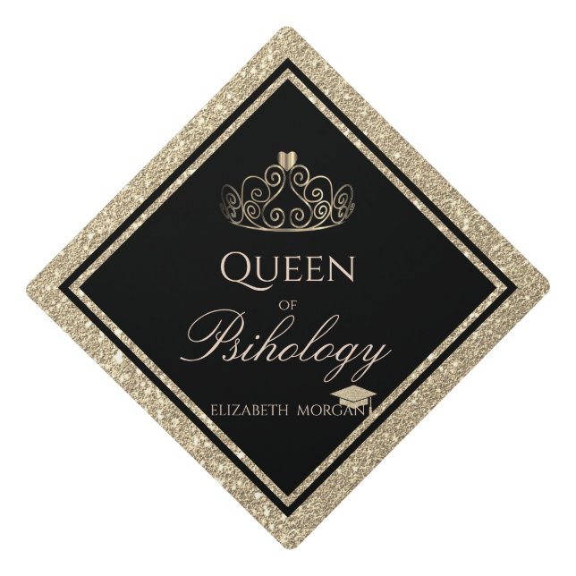 Elegant Modern Gold Tiara Glitter Graduation Cap (Front)