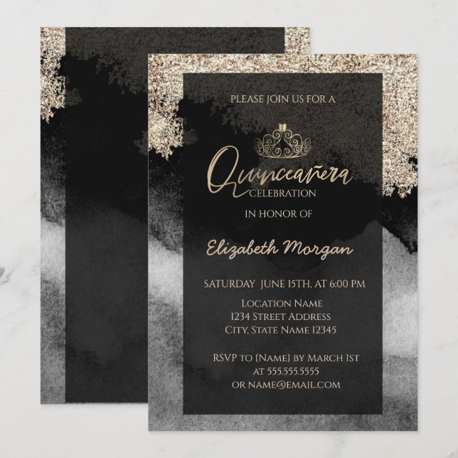 Elegant Modern Gold Tiara, Marble,Confetti Invitation (Front/Back)