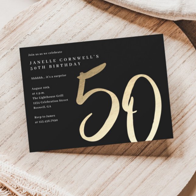 Elegant Modern Gold Type 50th Birthday Invitation Postcard (Creator Uploaded)