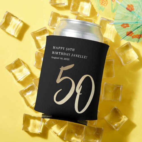Elegant Modern Gold Type 50th Birthday Party Can Cooler