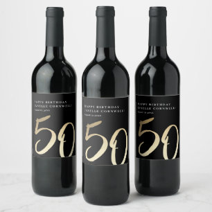 Elegant Modern Gold Type 50th Birthday Party Wine Label