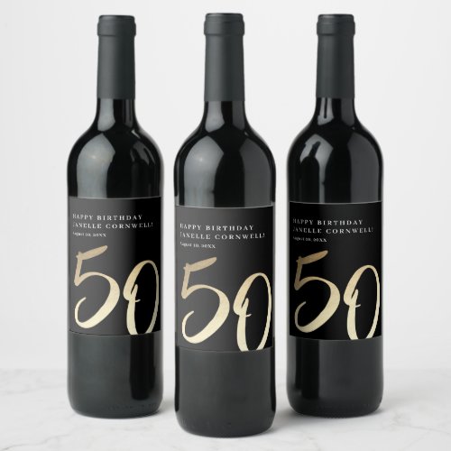Elegant Modern Gold Type 50th Birthday Party Wine Label