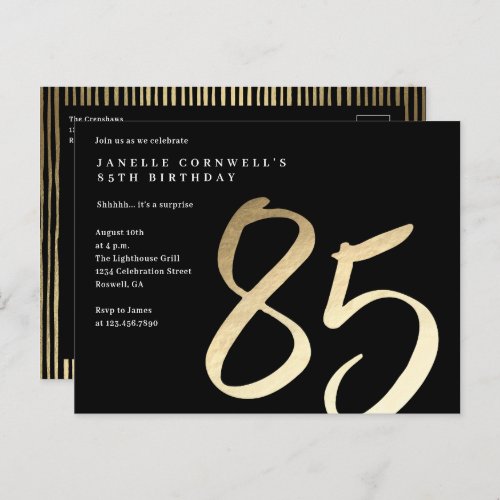 Elegant Modern Gold Type 85th Birthday Invitation Postcard