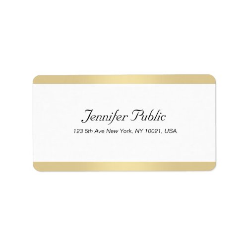 Elegant Modern Gold White Chic Hand Script Simple Label