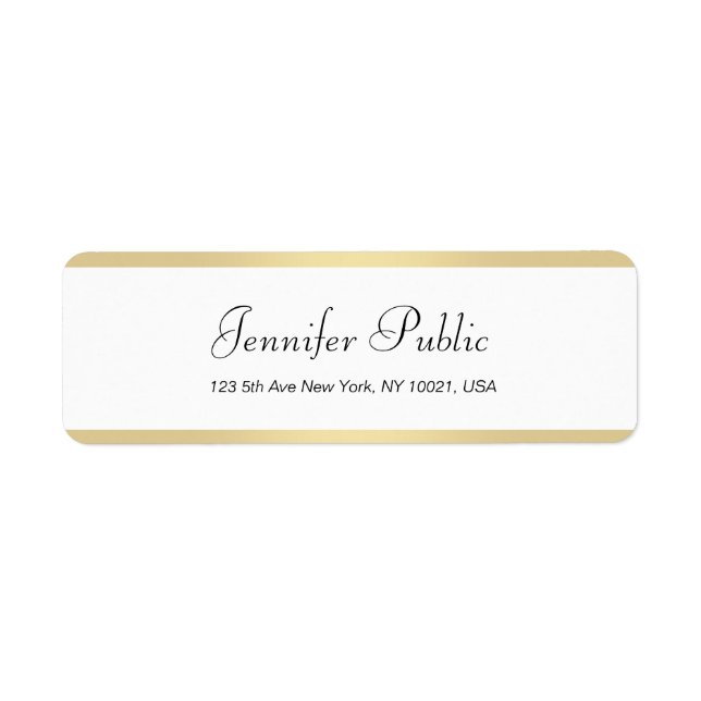 Elegant Modern Gold White Chic Hand Script Simple Label (Front)