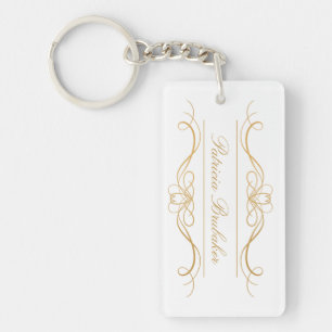 Elegant Modern Gold & White Custom Script Name Keychain