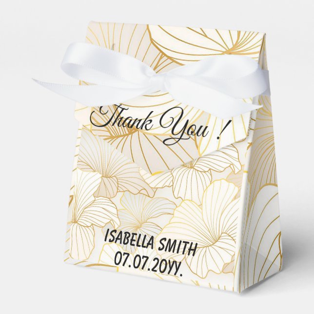 Elegant Modern Gold White Floral Line Collection Favor Boxes (Front Side)