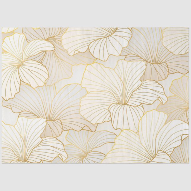 Elegant Modern Gold White Floral Line Collection Tissue Paper (Front)