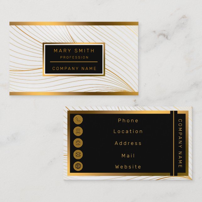 Elegant Modern Gold White Leaves Line Collection Business Card (Front/Back)