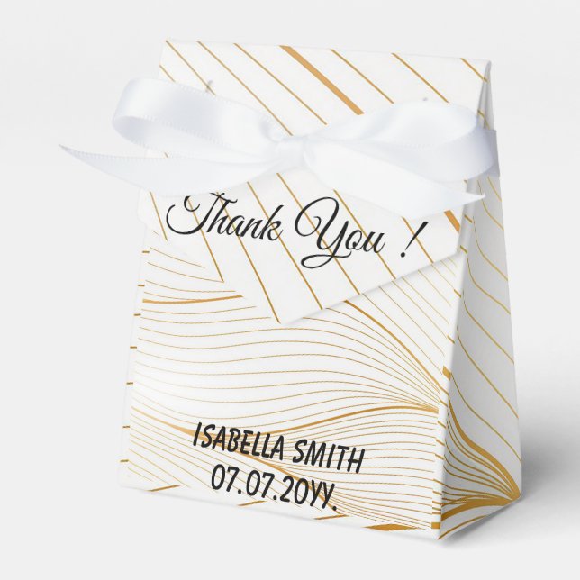 Elegant Modern Gold White Leaves Line Collection Favor Boxes (Front Side)