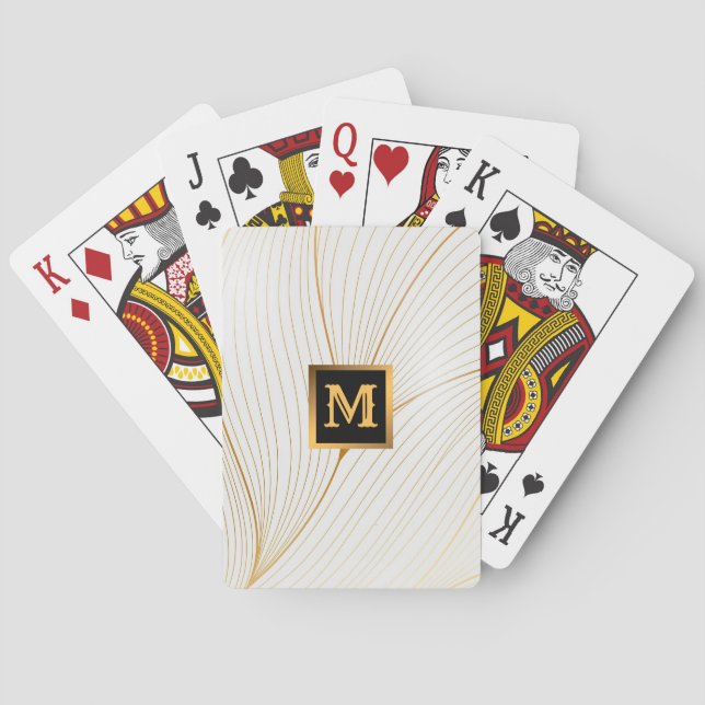 Elegant Modern Gold White Leaves Line Collection Poker Cards (Back)