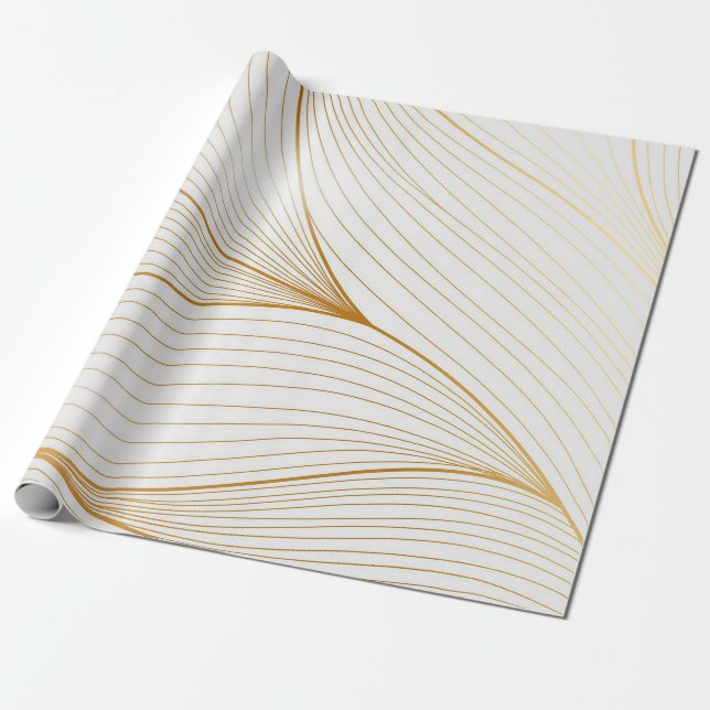 Elegant Modern Gold White Leaves Line Collection Wrapping Paper (Unrolled)