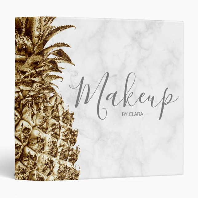 Elegant modern gold white marble pineapple 3 ring binder (Front/Spine)