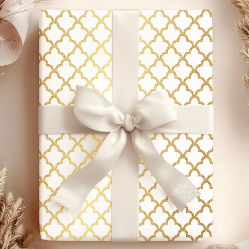 Elegant Modern Gold White Moroccan Trellis Wrapping Paper