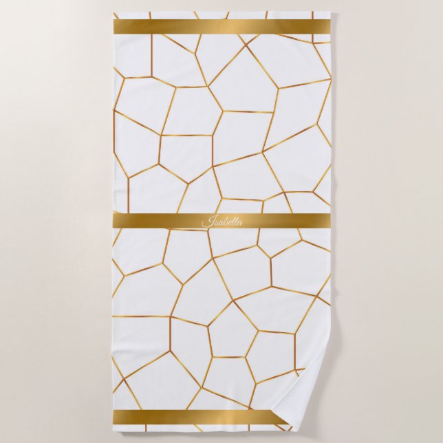 Elegant Modern Gold White Stained Glass Collection Beach Towel (Front)