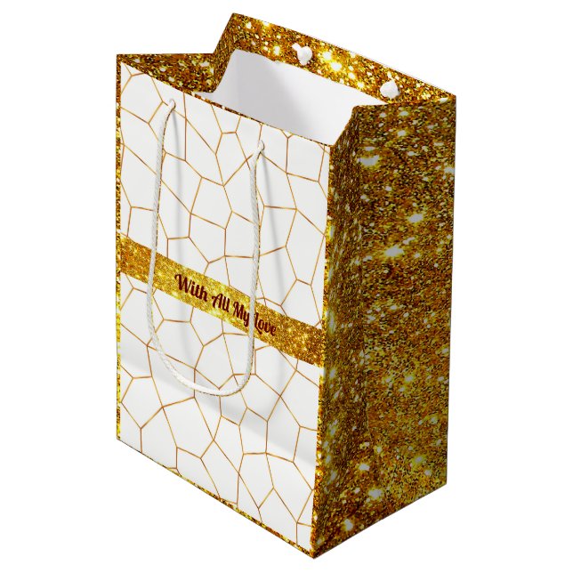 Elegant Modern Gold White Stained Glass Collection Medium Gift Bag (Front Angled)