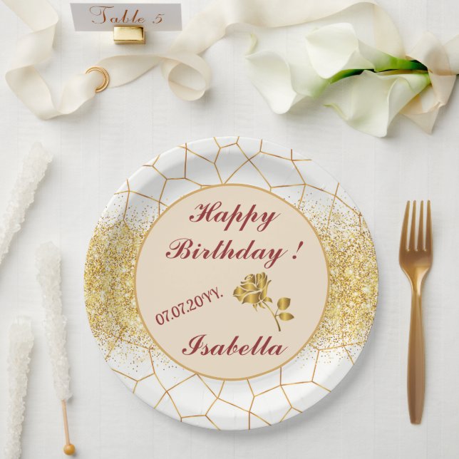 Elegant Modern Gold White Stained Glass Collection Paper Plates (Wedding)