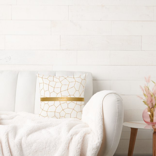 Elegant Modern Gold White Stained Glass Collection Throw Pillow (Couch)