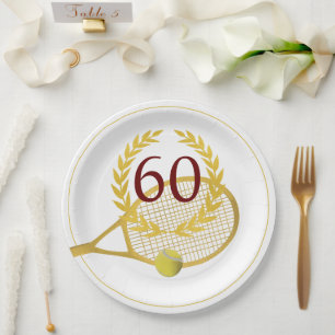 Elegant Modern Gold White Tennis 60th Birthday Paper Plates
