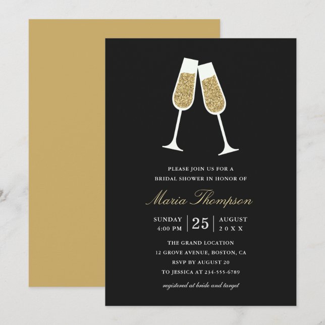 Elegant Modern Gold - Wine Tasting Bridal Shower Invitation (Front/Back)