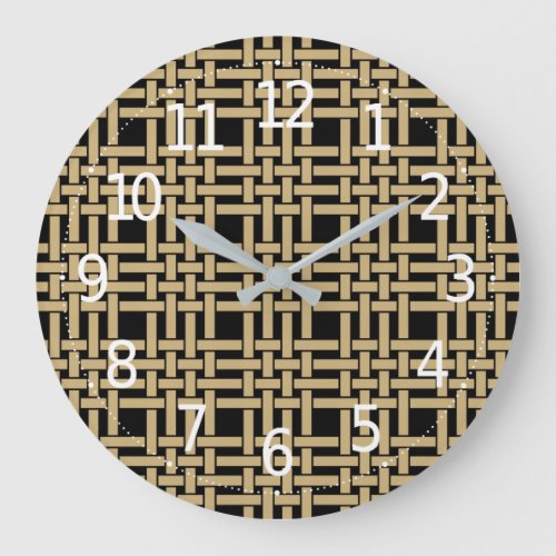 Elegant Modern Golden Brown Basket Weave Pattern Large Clock