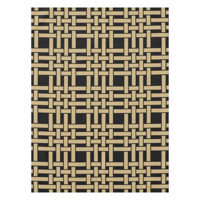 Elegant Modern Golden Brown Basket Weave Pattern Tablecloth (Front)