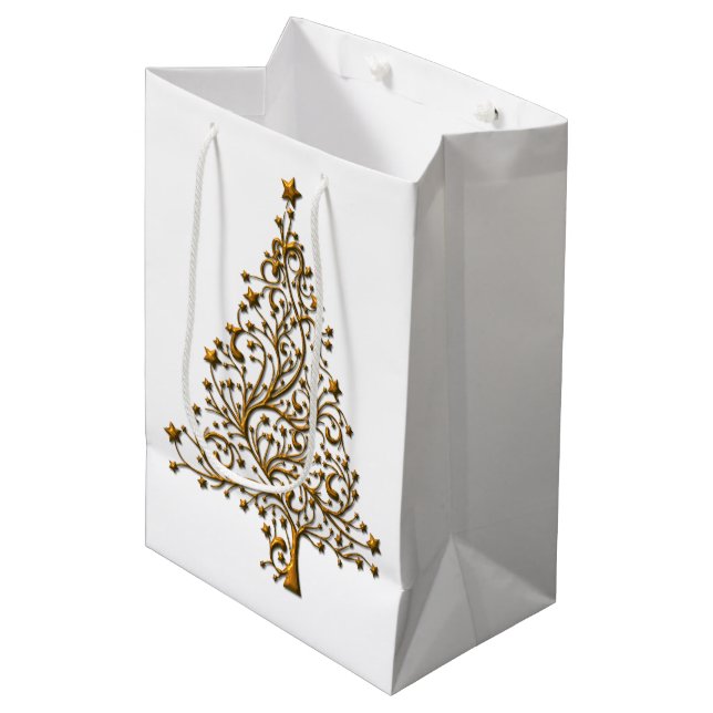 Elegant Modern Golden Christmas Tree Medium Gift Bag (Front Angled)