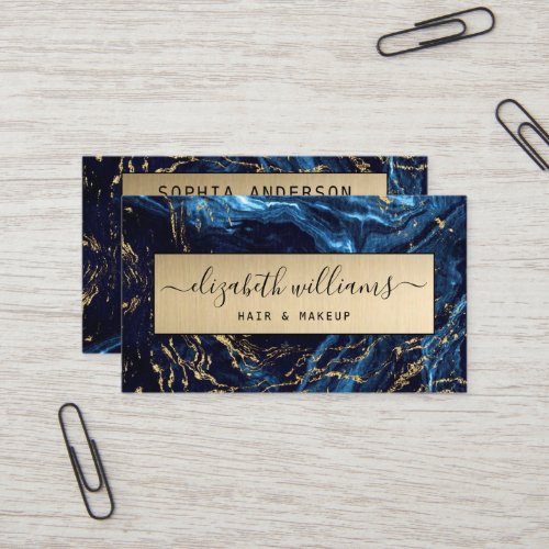 Elegant Modern GoldGlitter Navy Blue Agate Golden Business Card