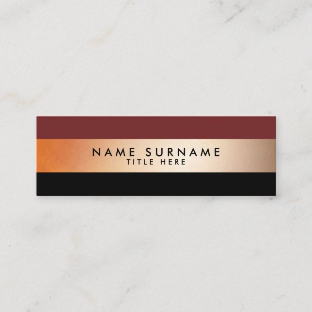 Elegant Modern GoldStripe Black Mini Business Card (Front)