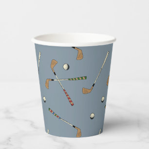 Elegant Modern Golf Golfer Club Ball Pattern Blue Paper Cups